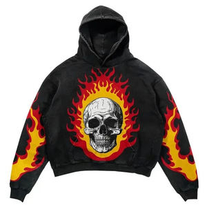 <span class=keywords><strong>Felpa</strong></span> Oversize <span class=keywords><strong>con</strong></span> <span class=keywords><strong>Cappuccio</strong></span> Completamente Personalizzabile, Design <span class=keywords><strong>con</strong></span> <span class=keywords><strong>Teschio</strong></span> in Fiamme e Stampa di Lettere, Stile Streetwear, Lavaggio Acido, Stampa Digitale - Product Image 2