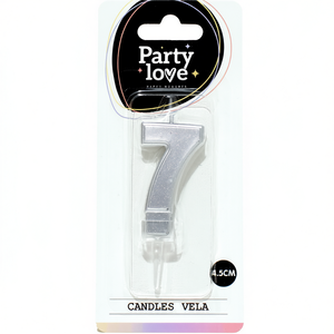 Bougie d'anniversaire argentée numéro 7 Party Love 4,5 cm Vela - Product Image 3