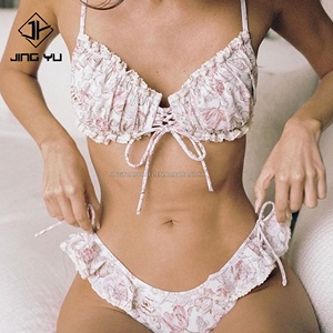Conjunto de Bikini de tela arrugada Control de barriga traje de baño ropa de playa trajes de baño de lujo con estampado Hawaiano personalizado para mujer - Product Image 5