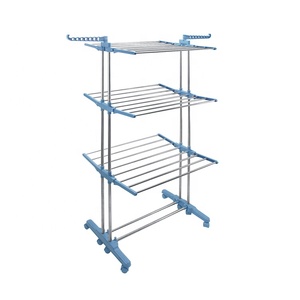 Vendita calda 18M 3 strati in acciaio inox stendino pieghevole stendibiancheria <span class=keywords><strong>appendiabiti</strong></span> con ruote - Product Image 1