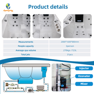Điều Khiển Máy Tính 3 Người Bồn Tắm Spa Acrylic Whirlpool Jacuzzier Bên Ngoài Đơn Giản Thiết Kế Ngoài Trời Spa Với 25 LED Đầy Màu Sắc Ánh Sáng - Product Image 3
