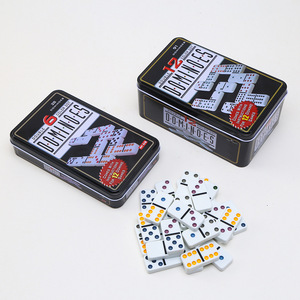 JUXING Jeu de dominos double six écologiques à points colorés, thème numéroté, pour soirées de jeu en famille, avec étui en métal - Product Image 2