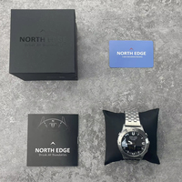 Reloj de Piloto NORTH EDGE, Resistente al Agua 50M, Alta Presión de Aire, Mecánico, Acero Inoxidable, Deportivo para Hombre, con Brújula, Diseño Snow Leopard