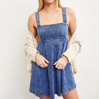 Robe en jean délavé Y2K personnalisée pour femme, style décontracté et tendance, 100 % coton, coupe trapèze, mini, dos nu, ajustement régulier, couleur unie, naturelle