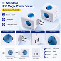 Enchufe múltiple de escritorio con 3 puertos USB, interruptor maestro, IP44, latón y ABS, que ahorra espacio, con adaptador de corriente europeo.