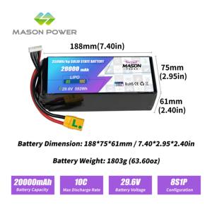 แบตเตอรี่โซลิดสเตท 8S1P 20000mAh 10C 29.6V 350Wh/kg สำหรับโดรนทำแผนที่ ดับเพลิง และกู้ภัย  ขายส่ง  ใช้งานได้นาน - Product Image 2