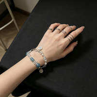 Bracelet en perles de quartz clair bleu aquamarine avec pendentif pièce de monnaie en argent et fermoir en S, bijou élégant et tendance pour femme
