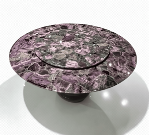 โต๊ะรับประทานอาหารหินอ่อนสีม่วงอเมทิสต์ธรรมชาติ พร้อมถาดหมุนแบบ Lazy Susan ดีไซน์ทันสมัย ขาโลหะ สำหรับ 8 ที่นั่ง เฟอร์นิเจอร์รับประทานอาหารสุดหรูสำหรับวิลล่า - Product Image 1