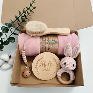 Baby Lovey Tröster Sicherheitsdecke Geschenk Häkeln Holz Rassel Kamm Karte Schnullerhalter Bambus Baumwolle Musselin-Wanddecke