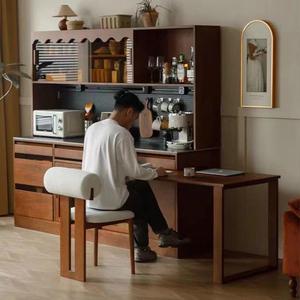 Retro Vintage Solid Wood <b>Sideboard</b> Dining Table With Slab Stone Extendable Design For Small Apartments Living Room - Product Image 2