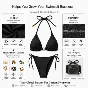 <span class=keywords><strong>Traje</strong></span> <span class=keywords><strong>de</strong></span> <span class=keywords><strong>Baño</strong></span> Reciclado Personalizado con Cuentas, Cordones y Encaje, con Textura Arrugada, Falda con Volantes, Conjunto <span class=keywords><strong>de</strong></span> Bikini para Mujer - Product Image 6