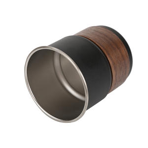 أكواب BORGE المخصصة سعة 300 مل من الفولاذ المقاوم للصدأ أحادية الجدار قابلة للتكديس، كوب للتخييم في الهواء الطلق مع غطاء بنمط الخشب - Product Image 3