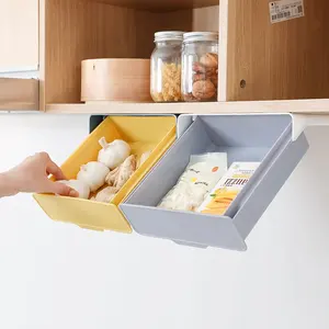 Rack de armazenamento de plástico de tempero, de cozinha, pendurado, caixa embutida, armário, prateleira inferior, gaveta, organizador