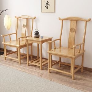 Fauteuil rond de style chinois en bois de caoutchouc massif, fauteuil de salon pour adulte, couleur bois naturel - Product Image 3
