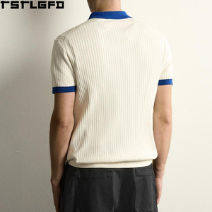 เสื้อโปโลถักคอซิปแบบควอเตอร์ซิปสำหรับผู้ชาย สีครีม กรมท่า คอเสื้อตัดสี แขนสั้น ผู้ผลิตเสื้อโปโลชาย ขายส่งจำนวนมาก - Product Image 3