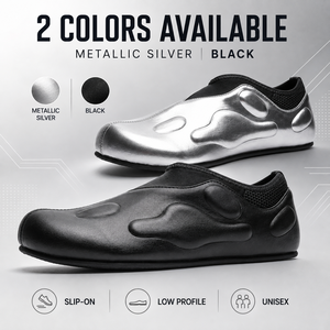 Chaussures à enfiler futuristes en argent métallisé unisexe, style Y2K cyberpunk, mocassins décontractés à profil bas pour hommes et femmes - Product Image 2