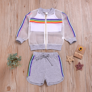Ensemble trois pièces été pour fille : débardeur anti-moustiques à maille latérale arc-en-ciel et short - Product Image 5