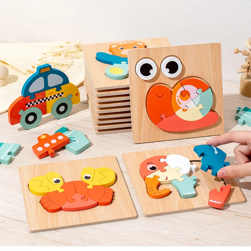 3D Wooden Puzzles Educational Cartoon Animals DIY Jigsaw Puzzle Game Intelligence Puzzle Game For Children Toys