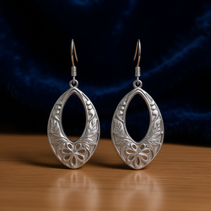 E3140 Orecchini pendenti in oro bianco con fiore, gioielli vintage da donna alla moda - Product Image 2