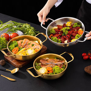 Olla caliente del ejército de estilo coreano, olla Binaural para Fideos Instantáneos, olla gruesa de acero inoxidable para <span class=keywords><strong>sopa</strong></span>, olla dorada para Ramen, mariscos - Product Image 4