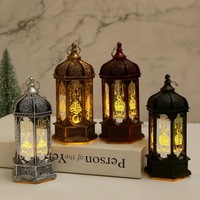 Ramadan Lanterne Décorations Noir Château Lune Motif Ramadan Lanterne pour Décorations De Table Cadeaux Décor À La Maison Lumières Lanterne