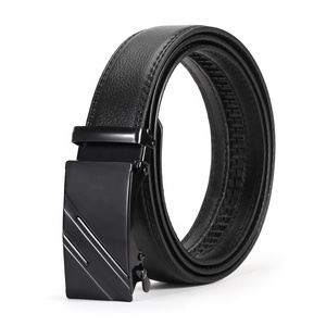 Customized LOGO Men's PU Leather Auto Lock Iron Buckle PVC Synthetic <strong>Soft</strong> Black 3.5cm Width Pants Dress Belt <strong>Jeans</strong> LXS-IAP008 - Product Image 1