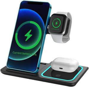 Estación de carga inalámbrica magnética 3 en 1 para iPhone, reloj, auriculares, base de carga inalámbrica con luz - Product Image 1
