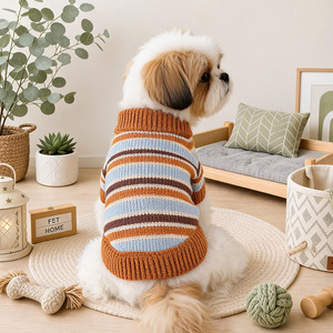 Suéter Moderno para Perro, <span class=keywords><strong>Ropa</strong></span> para Mascotas, Primavera/Otoño, Suéter Transpirable a Rayas Color Caramelo y Sal Marina para Perros Pequeños y Cachorros - Product Image 1