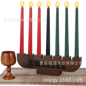 Ornements de Noël en bois pour la maison, porte-bougies décoratifs atmosphériques à plusieurs trous, décorations en bois - Product Image 1