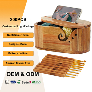 ถ้วยใส่ไหมพรมไม้ขนาดใหญ่พร้อมฝาปิด ที่วางโทรศัพท์ ที่เก็บอุปกรณ์ <span class=keywords><strong>ทำ</strong></span>ด้วยมือจากไม้กระถินเทศ ที่เก็บไหมพรมสำหรับถักโครเชต์ - Product Image 1