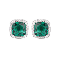 Nouveauté 2026 : Bijoux en laiton plaqué platine, émeraude de simulation rétro, forme carrée large, style simple, pour femme, mariage et soirée, 8*8
