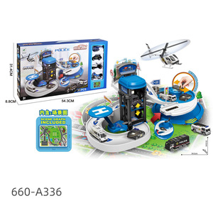 Set de garaje de estacionamiento con coches de aleación, helicóptero y mapa para niños, juguete de juego de roles - Product Image 2