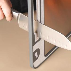 Planche à découper en paille de blé double face en acier inoxydable 304 antidérapante pour la cuisine avec poignée, lavable au lave-vaisselle pour le nettoyage - Product Image 2