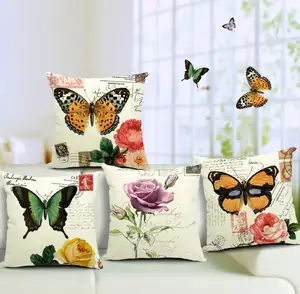 Örnek promosyon ucuz dekoratif kelebek güller yastık örtüsü dekoratif