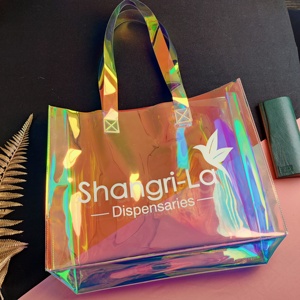 Bolso de mano de regalo de PVC transparente de plástico con logotipo personalizado, holograma, mango láser de PU con borde, bolso fuerte para mujer - Product Image 6