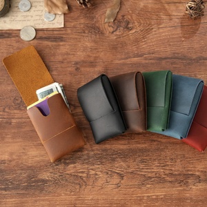 Vintage Crazy Horse Genuine Leather Credit Card Holder Bill Pocket Small Men Wallet - Product Image 1