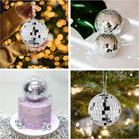 4 boules disco réfléchissantes en verre de 3 et 4 pouces, décorations de fête, thème disco des années 70, faites à la main, de haute qualité, ornements pour arbre de Noël et gâteaux