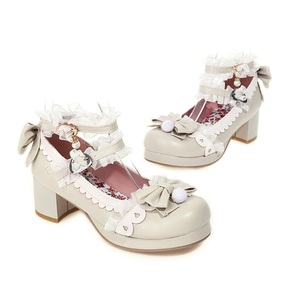Zapatos de Tacón Cuadrado Estilo Lolita Kawaii, Zapatos de Princesa para Cosplay, Tacones Redondos con Lazo Delantero y Cordones en el Tobillo - Product Image 3