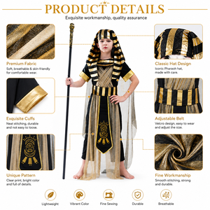 Costume de Fête de Luxe Baige pour Enfants : Robe de Fête Fantaisie pour Garçons et Filles, Déguisement de Pharaon Égyptien, Taille Personnalisée - Product Image 4