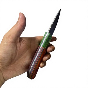 Cuchillo de hoja fija Drop Point de acero de Damasco forjado con mango de madera Pakka azul, personalizable para caza, camping y supervivencia, 3 años de garantía. - Product Image 2