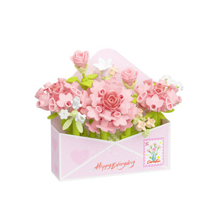 Ensemble de blocs de construction en forme de bouquet de fleurs pour filles de 5 à 14 ans, thème de la carnation rose, jouet cadeau créatif avec 400 à 800 pièces - Product Image 1