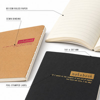 Carnet A5 cousu 141x207mm 80GSM 60 feuilles lignées en papier kraft Couverture noire 300 pièces/carton Vente en gros