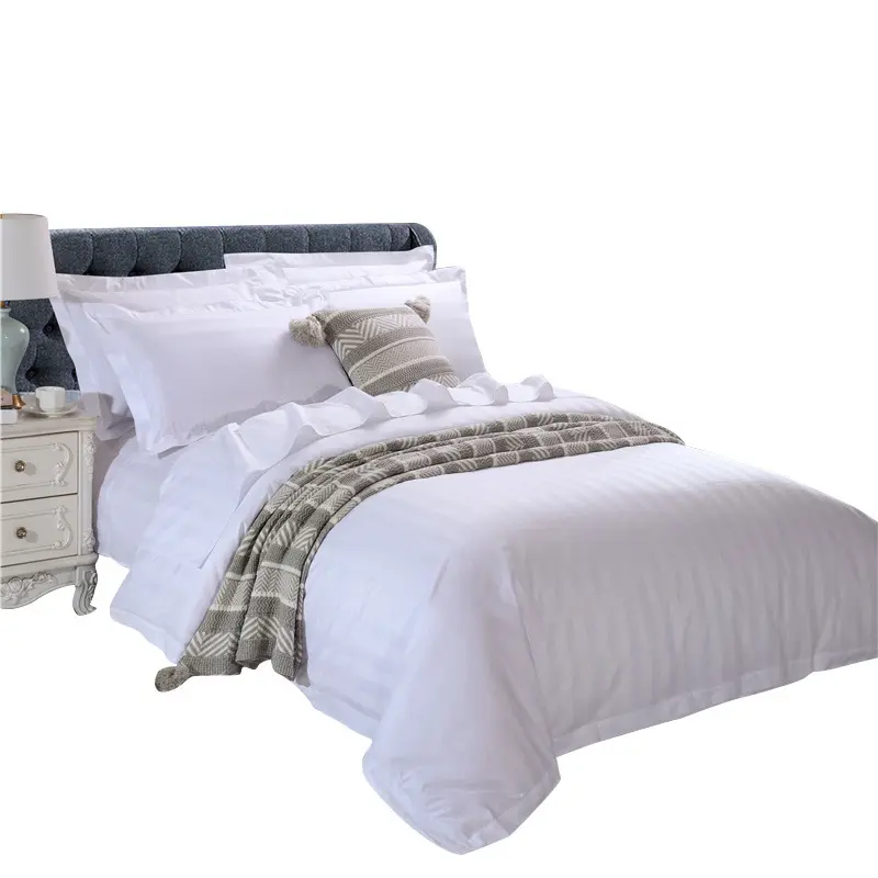 Custom 100% Katoen Luxe Beddengoed Set-4 Stuks Zacht En Comfortabel Ganzendons Kussen En Bed Witte Kleur