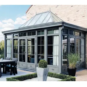 Sunrooms casas de vidro conservatório com telhado inclinado, casa de vidro com telhado plano de 4 estações, solário
