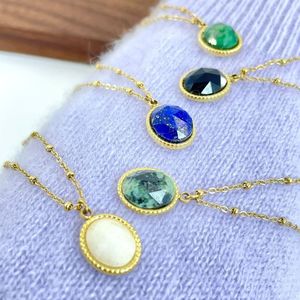 Joyería de moda Collar de cadena con cuentas de acero inoxidable Piedra natural Lágrima Amatista Collar de cuarzo rosa - Product Image 3