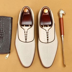 Zapatos Oxford de Vestir para Hombre, Punta Puntiaguda, Cuero Genuino, con Cordones, Transpirables, Estilo Casual de Oficina para Verano - Product Image 1