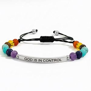Pulsera inspiradora 'Dios tiene el control' con letras grabadas, pulsera ajustable, pulseras trenzadas con cuentas de piedra natural - Product Image 2