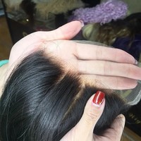 Perruque Lace Closure brésilienne naturelle 5x5 HD, cheveux vierges bruts, nœuds décolorés