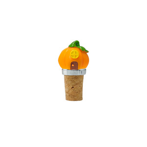 Pumpkin House Cork Wine Stopper Halloween Decorative Bottle Seal Wooden Material Orange Color - Product Image 1