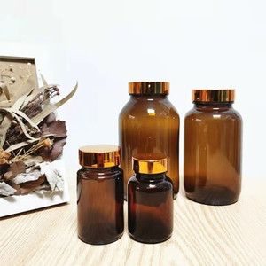 60ml 70ml 100ml 120ml 150ml 200ml 250ml 300ml bottiglia rotonda in vetro ambra marrone capsula a bocca larga con coperchio in oro - Product Image 2